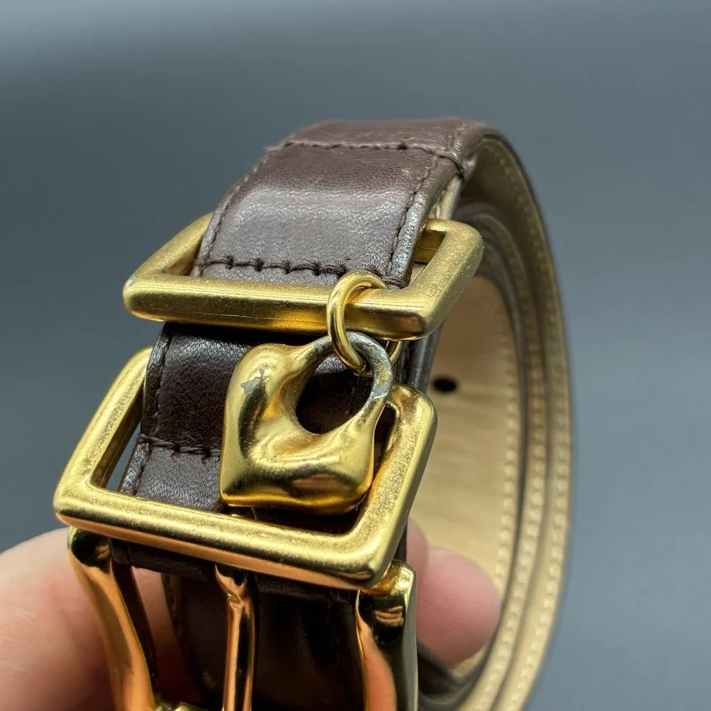 Robert Lee Morris Italian California Leather Belt Brown Gold Charm Women's Large